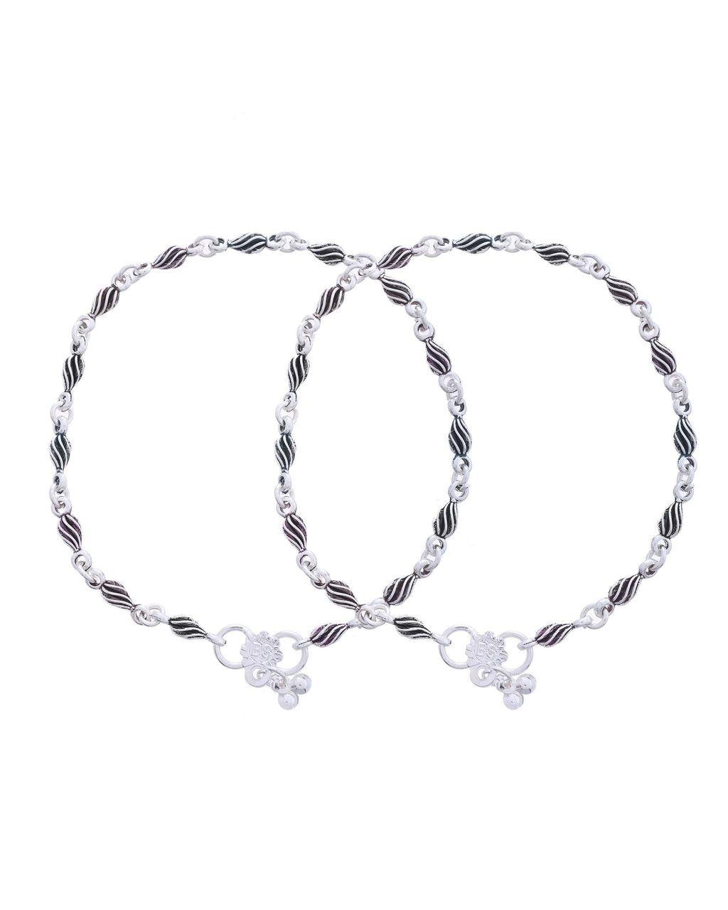 Jewels Nest Stainless Steel Silver-Tone Anklets with Leaf and Pearl Detailing - Distacart