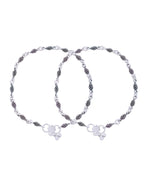 Jewels Nest Stainless Steel Silver-Tone Anklets with Leaf and Pearl Detailing - Distacart