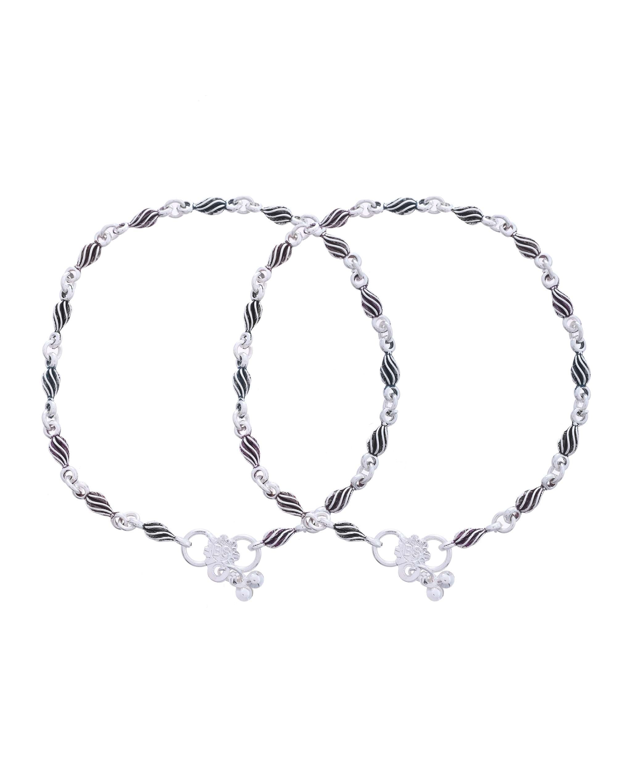 Jewels Nest Stainless Steel Silver-Tone Anklets with Leaf and Pearl Detailing - Distacart