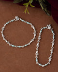 Jewels Nest Set of 2 Silver-Plated Anklets with Green Beads & Leaf Motifs - Distacart