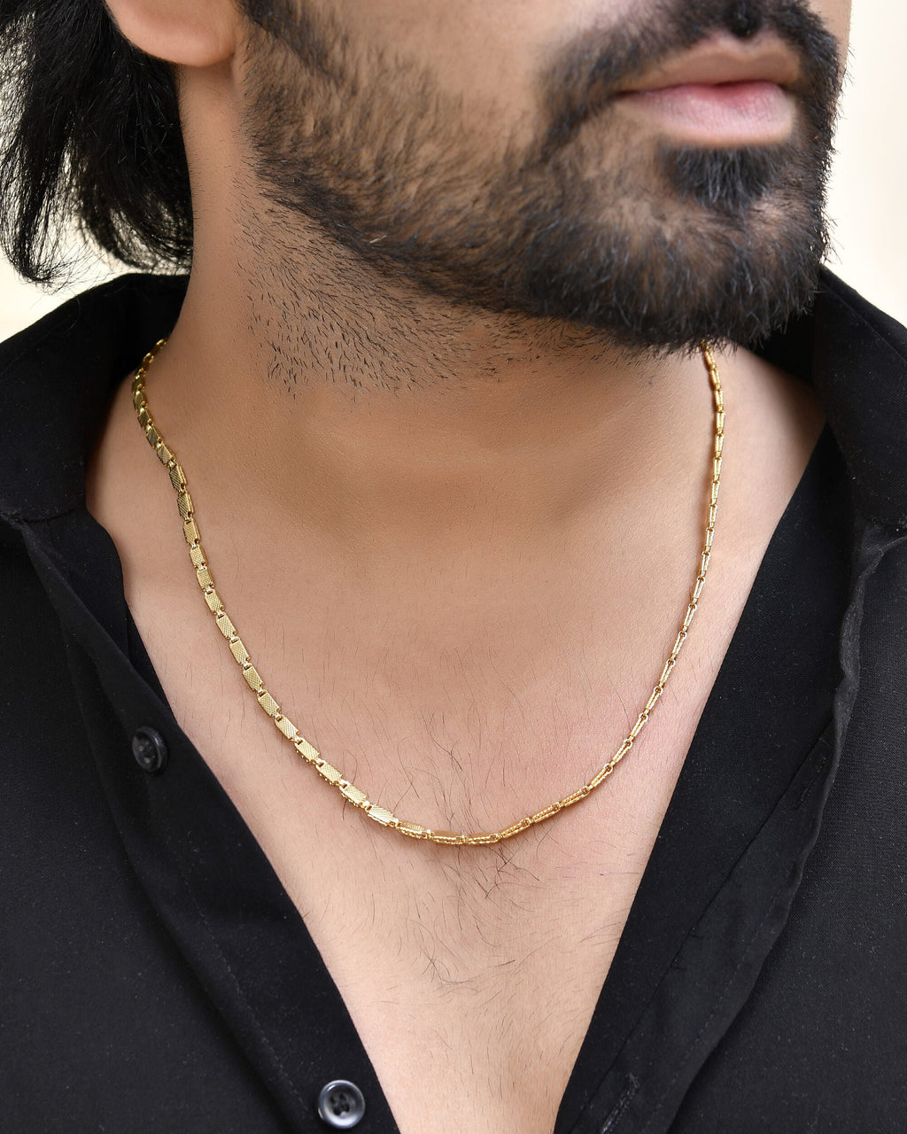 Jewels Nest Men Gold-Polished Stainless Steel Self Design Biscuit Chain