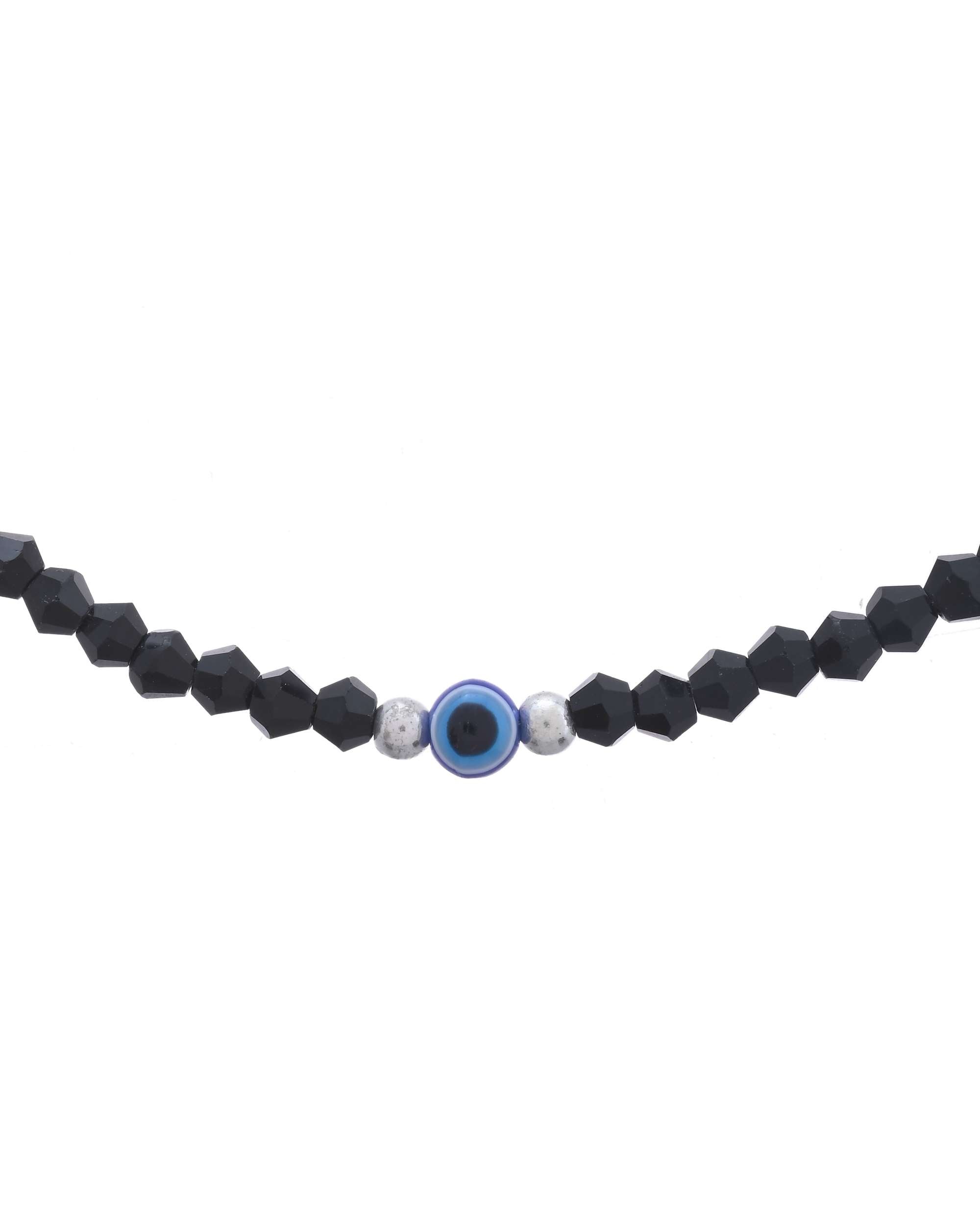 Jewels Nest Set of 2 Black Beaded Evil Eye Anklets with Silver-Toned Shell Charms - Distacart
