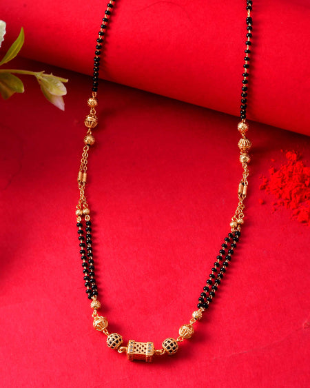 Jewels Nest Gold-Plated Traditional Double-Line Mangalsutra with Barrel Pendant