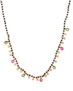 Jewels Nest Elegant Black Beads Mangalsutra with Green & Red Stone Drops – Silver Finish - Distacart
