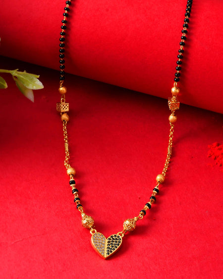 Jewels Nest Dual-Toned Artificial Stone Heart Mangalsutra with Golden Beads