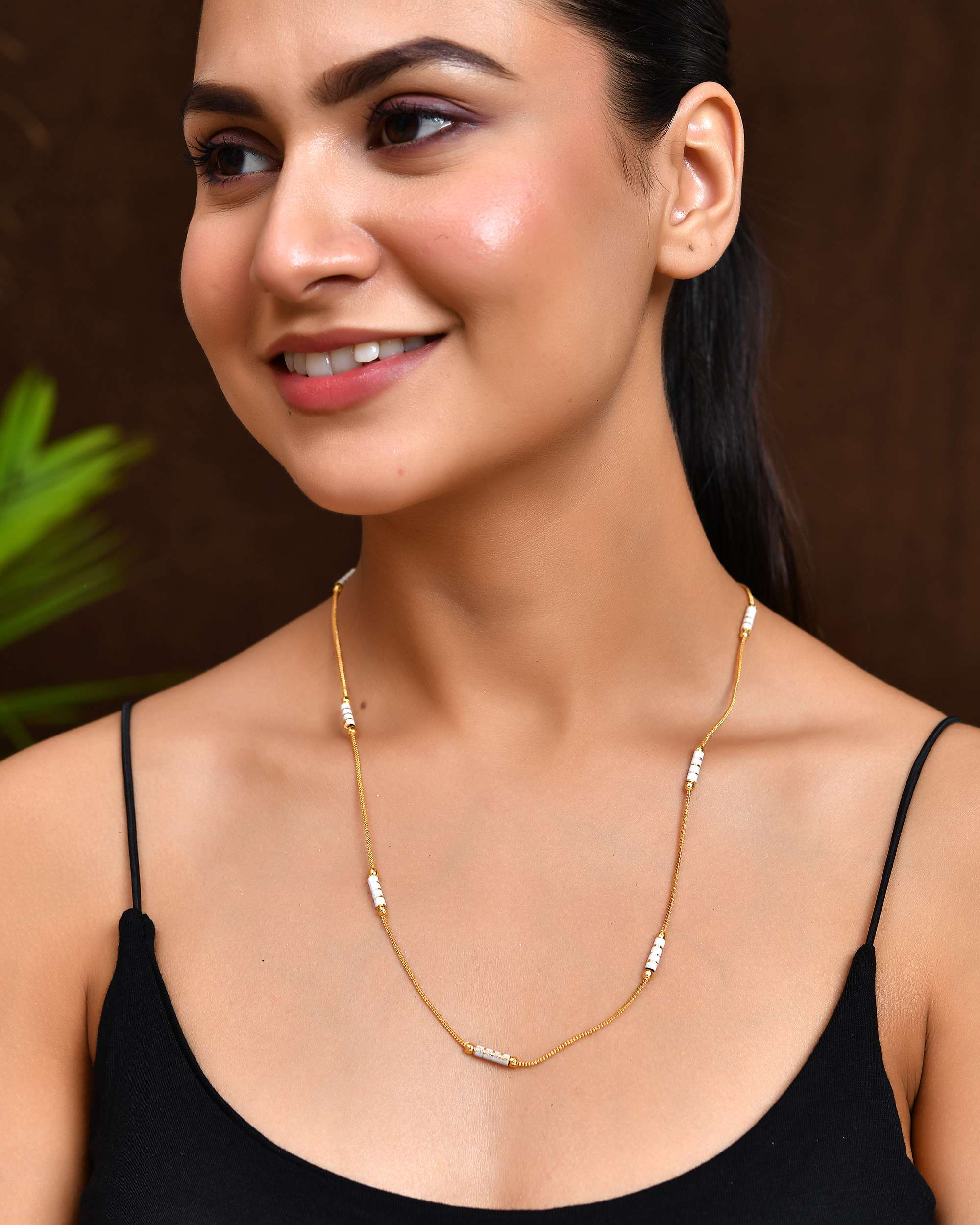 Jewels Nest Dual-Tone Cylinder Beads Gold Chain - Distacart