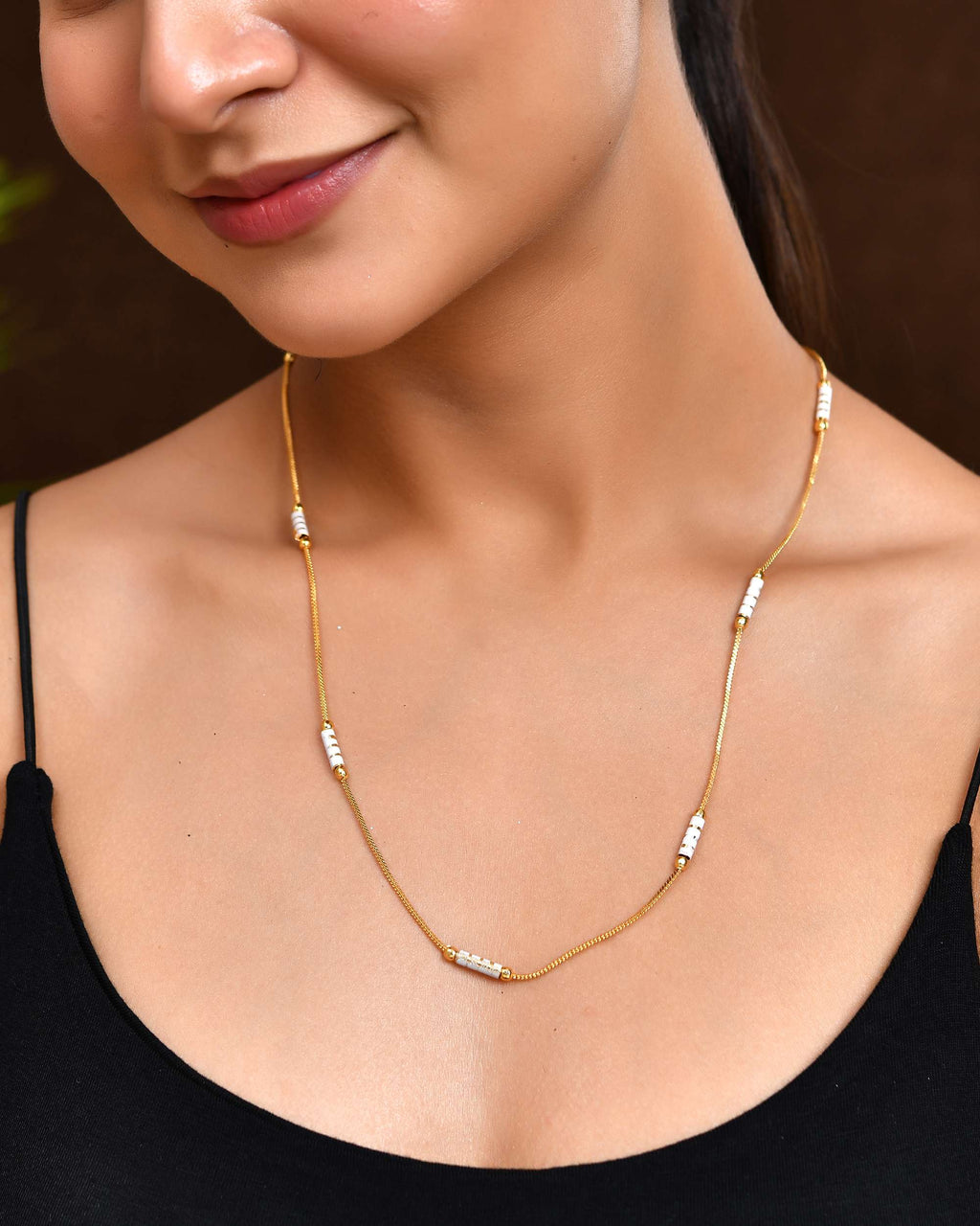 Jewels Nest Dual-Tone Cylinder Beads Gold Chain - Distacart