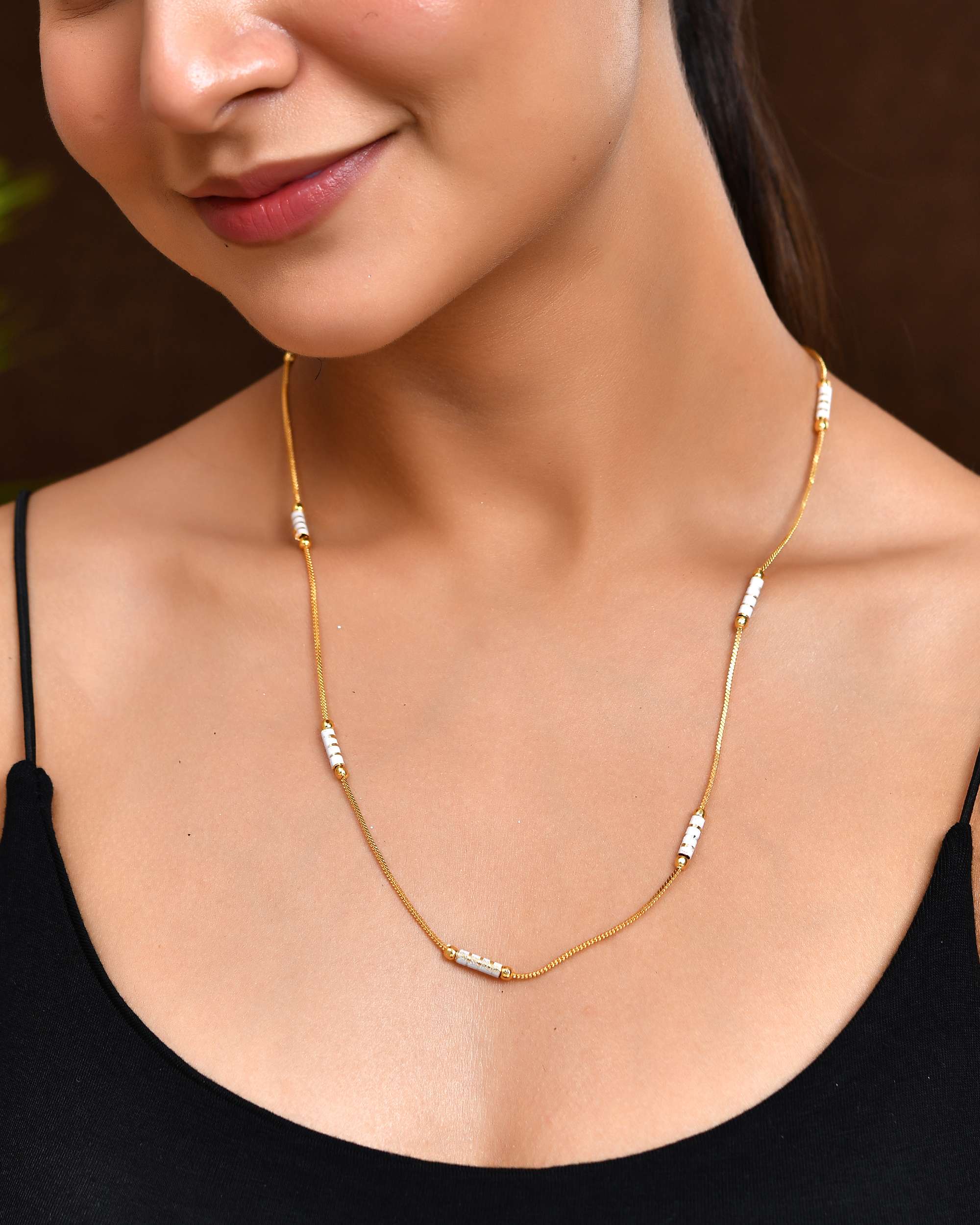 Jewels Nest Dual-Tone Cylinder Beads Gold Chain - Distacart
