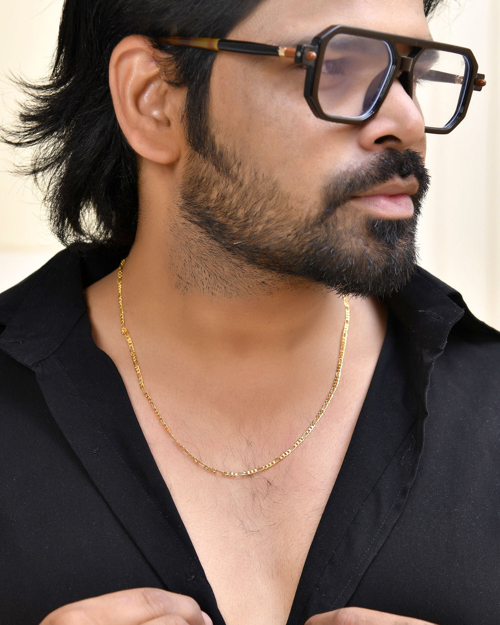 Jewels Nest Men’s Gold-Polished Stainless Steel Figaro Chain