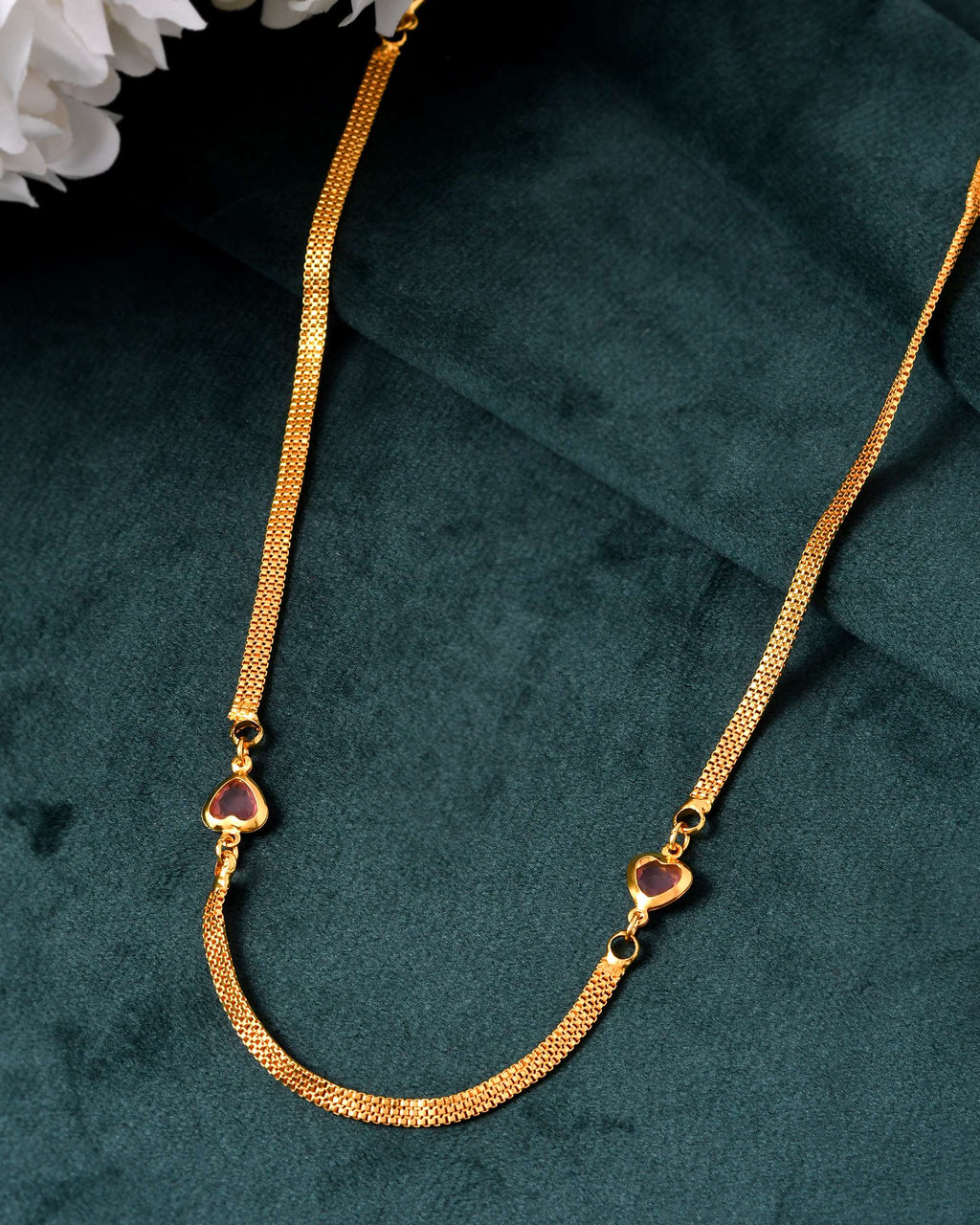 Jewels Nest Gold Plated Chain with Purple Heart Charms – Romantic Design - Distacart