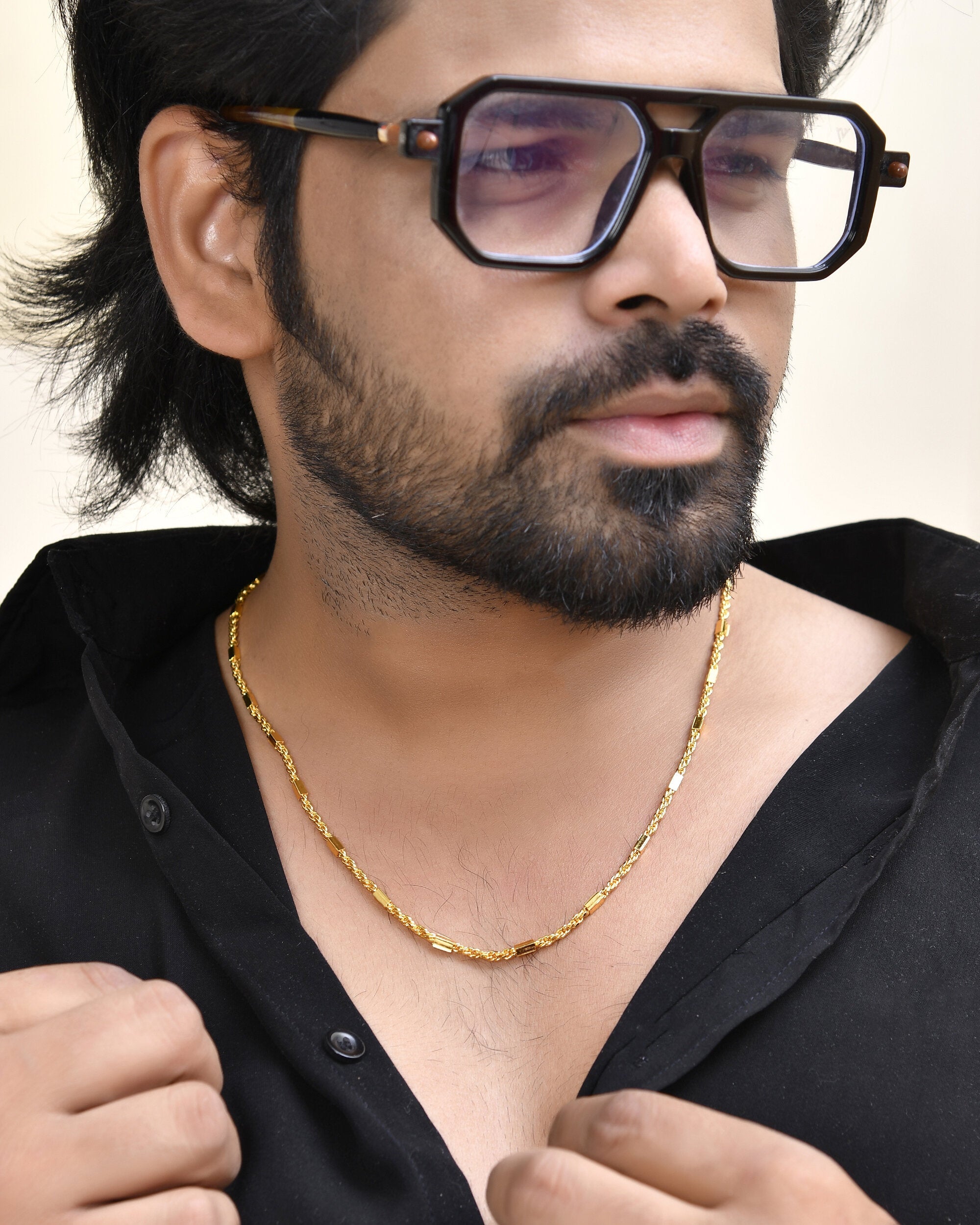 Jewels Nest Men’s Gold-Polished Stainless Steel Rascha Pipe Chain