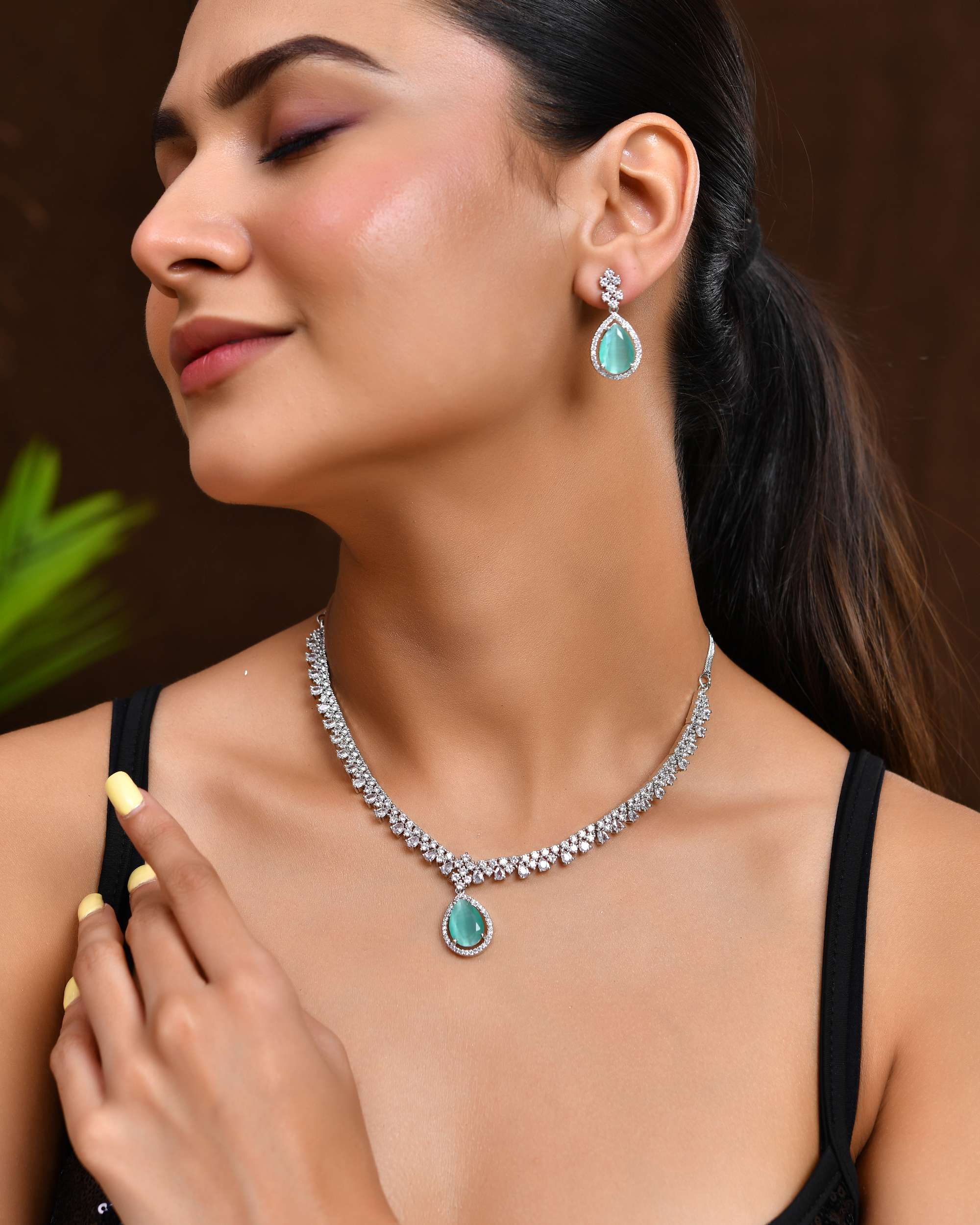 Jewels Nest Silver-Plated American Diamond & Cubic Zirconia Studded Jewellery Set