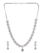 Jewels Nest American Diamond Floral Necklace Set with Sapphire Blue Stone Drop