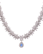 Jewels Nest American Diamond Floral Necklace Set with Sapphire Blue Stone Drop