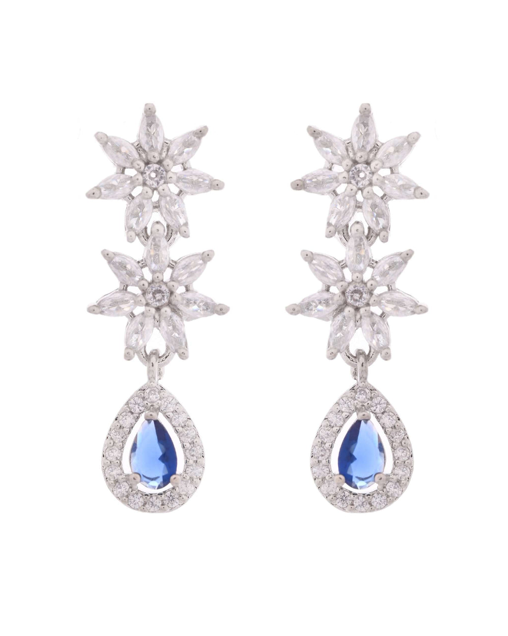 Jewels Nest American Diamond Floral Necklace Set with Sapphire Blue Stone Drop