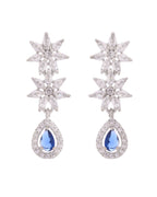 Jewels Nest American Diamond Floral Necklace Set with Sapphire Blue Stone Drop