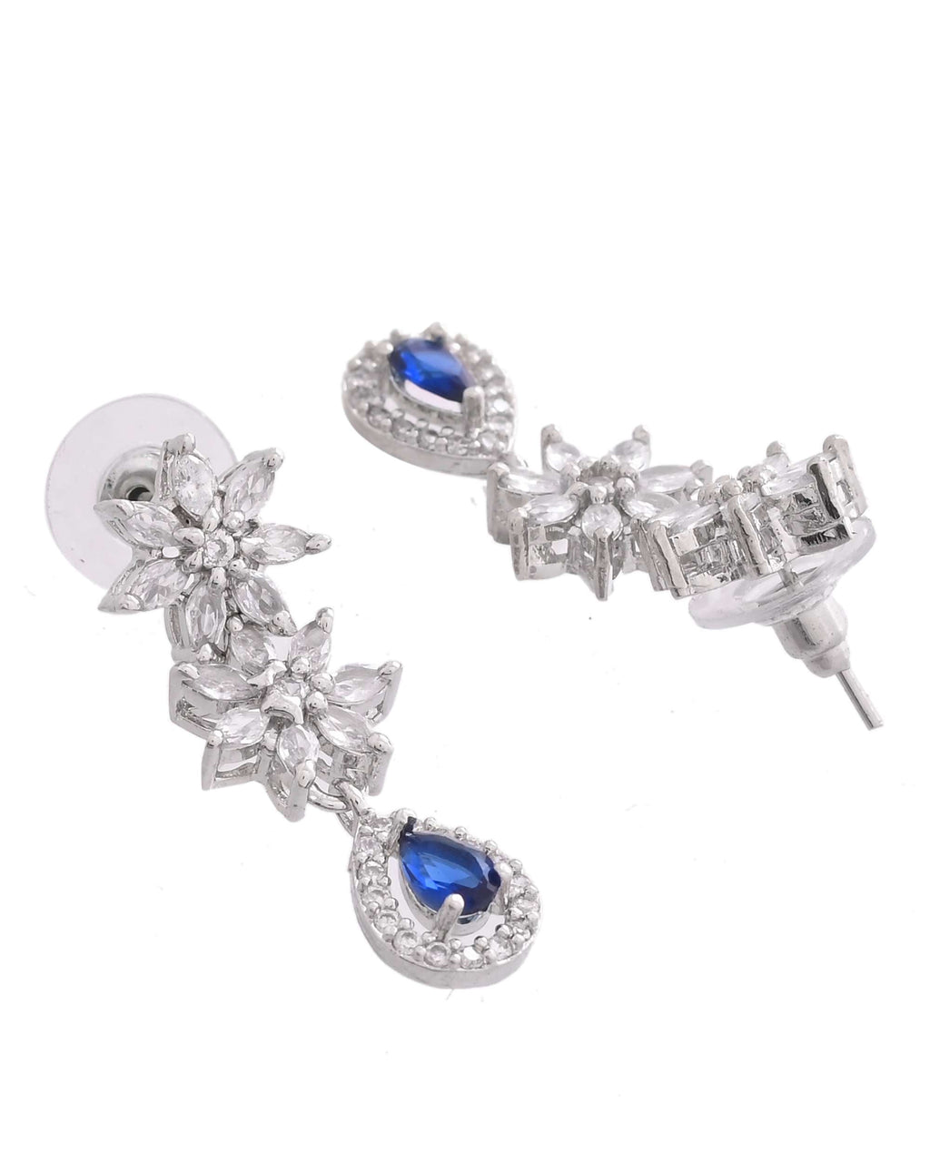 Jewels Nest American Diamond Floral Necklace Set with Sapphire Blue Stone Drop