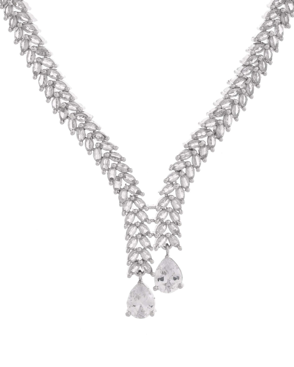 Jewels Nest Silver-Plated American Diamond Necklace Set with Teardrop CZ Stones