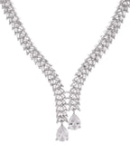 Jewels Nest Silver-Plated American Diamond Necklace Set with Teardrop CZ Stones