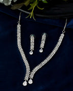 Jewels Nest Silver-Plated American Diamond Necklace Set with Teardrop CZ Stones