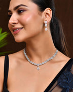 Jewels Nest Elegant American Diamond-Studded Necklace Set in Rhodium Finish