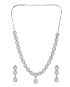 Jewels Nest Elegant American Diamond-Studded Necklace Set in Rhodium Finish