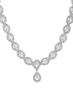 Jewels Nest Elegant American Diamond-Studded Necklace Set in Rhodium Finish