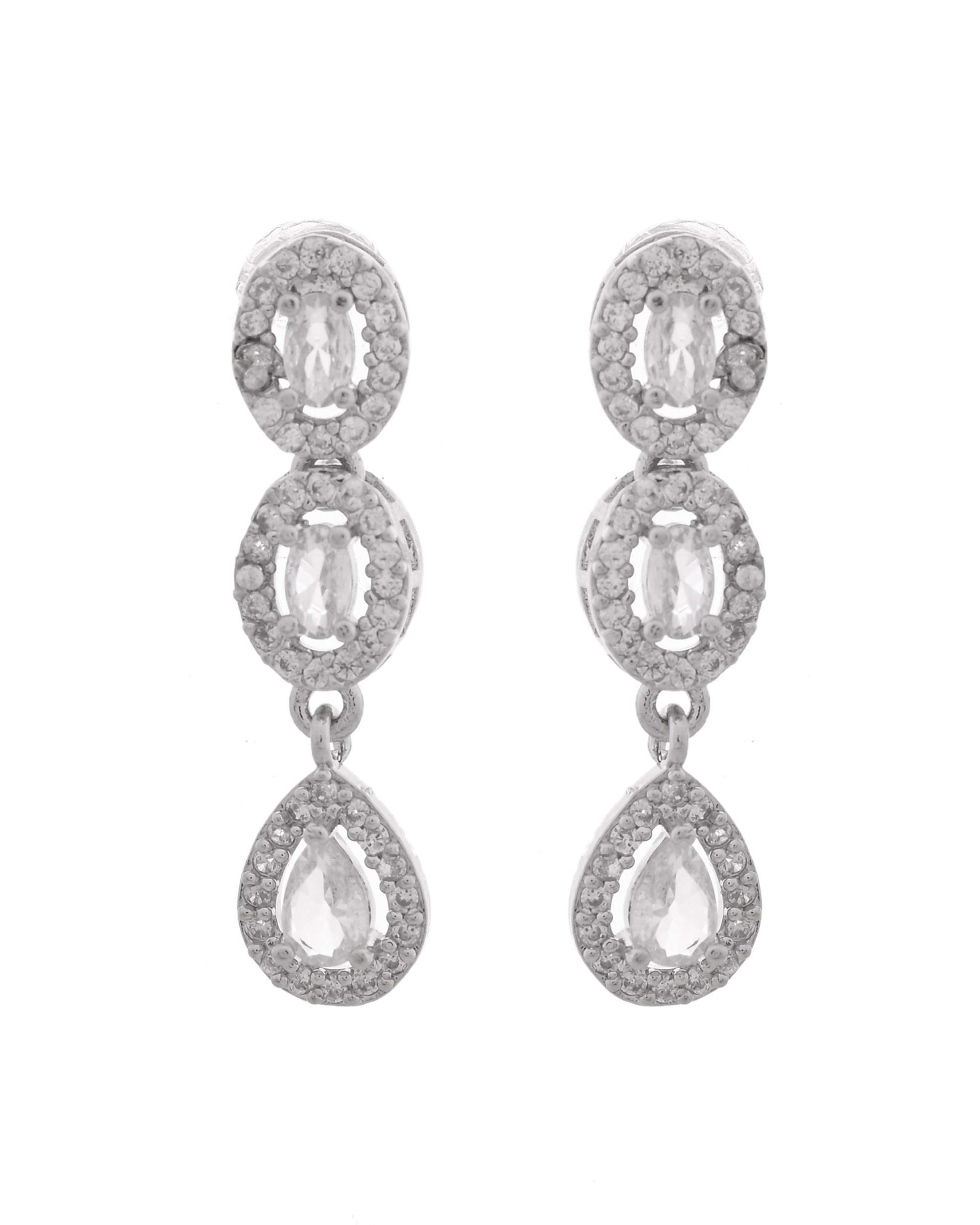 Jewels Nest Elegant American Diamond-Studded Necklace Set in Rhodium Finish