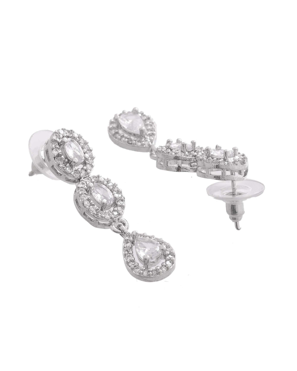 Jewels Nest Elegant American Diamond-Studded Necklace Set in Rhodium Finish