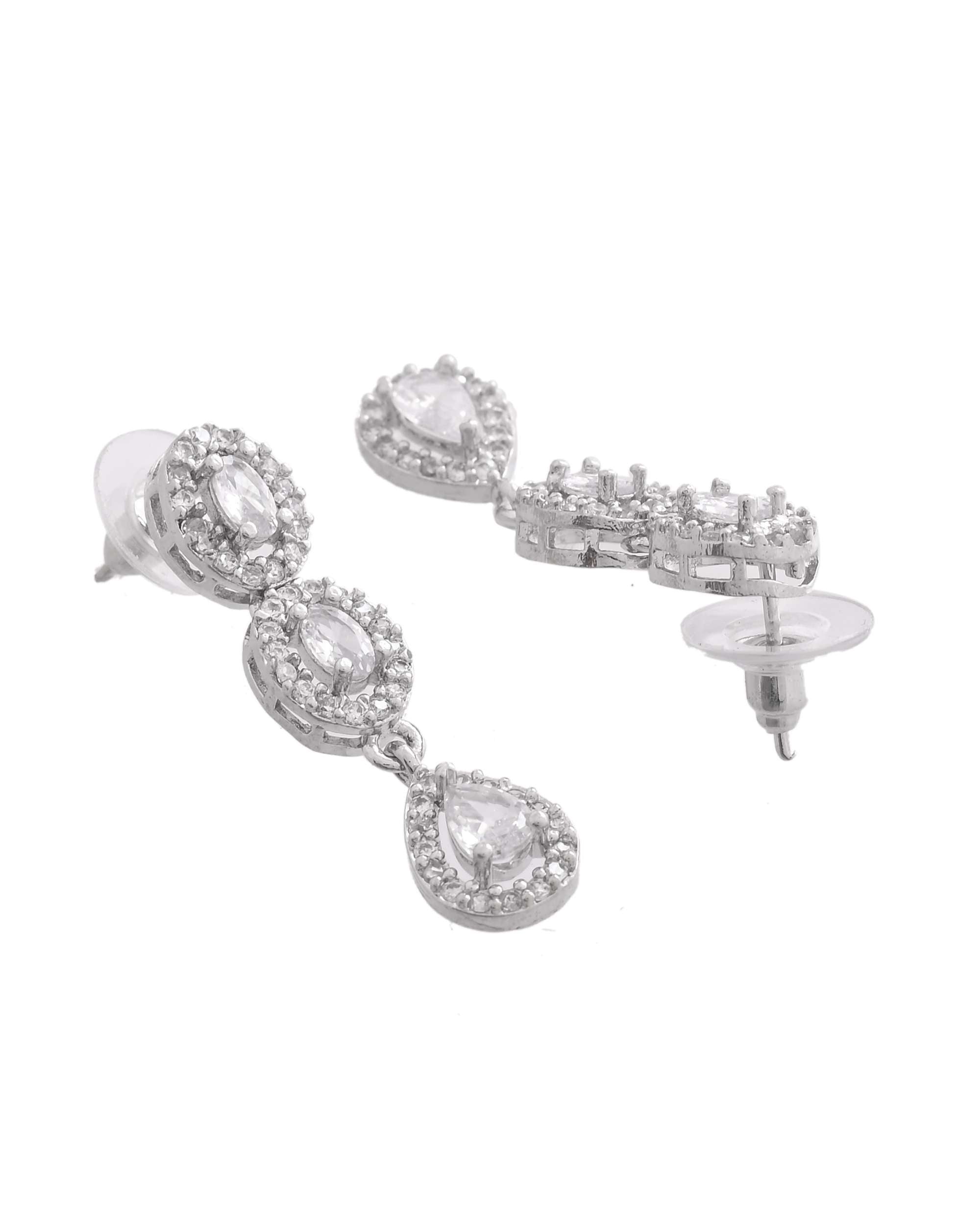 Jewels Nest Elegant American Diamond-Studded Necklace Set in Rhodium Finish