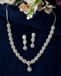Jewels Nest Elegant American Diamond-Studded Necklace Set in Rhodium Finish