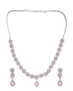 Jewels Nest Floral Design American Diamond Necklace Set with Pink Stone Drops