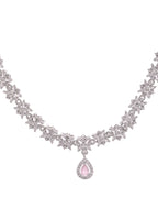 Jewels Nest Floral Design American Diamond Necklace Set with Pink Stone Drops