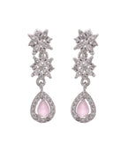Jewels Nest Floral Design American Diamond Necklace Set with Pink Stone Drops