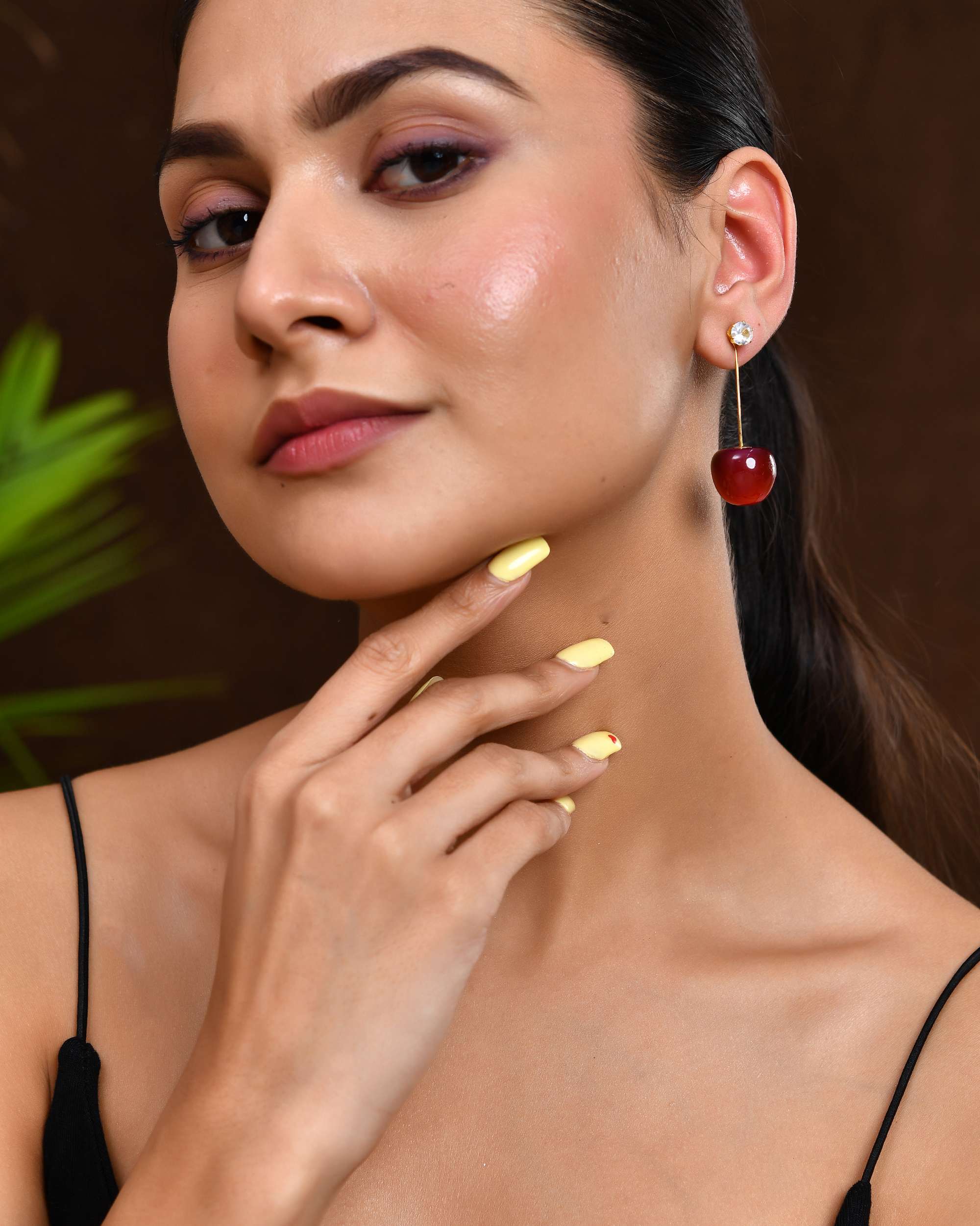 Jewels Nest Gold-Tone Cherry Drop Earrings with Crystal Studs for Women