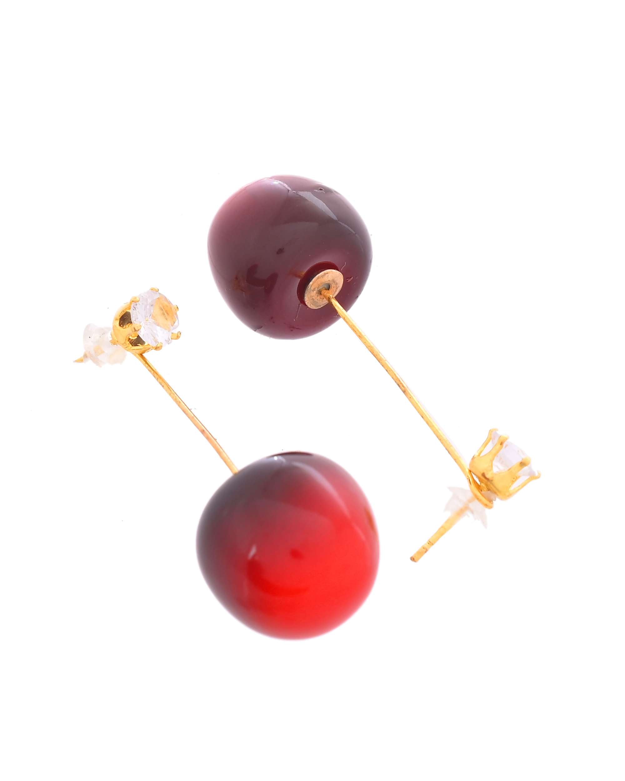 Jewels Nest Gold-Tone Cherry Drop Earrings with Crystal Studs for Women