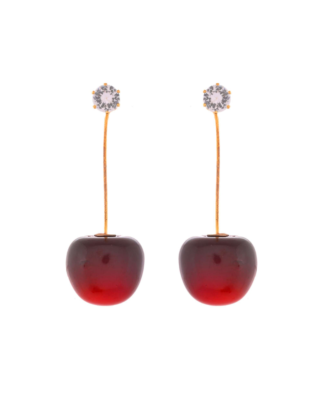 Jewels Nest Gold-Tone Cherry Drop Earrings with Crystal Studs for Women