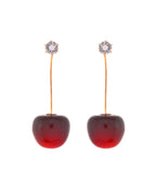 Jewels Nest Gold-Tone Cherry Drop Earrings with Crystal Studs for Women