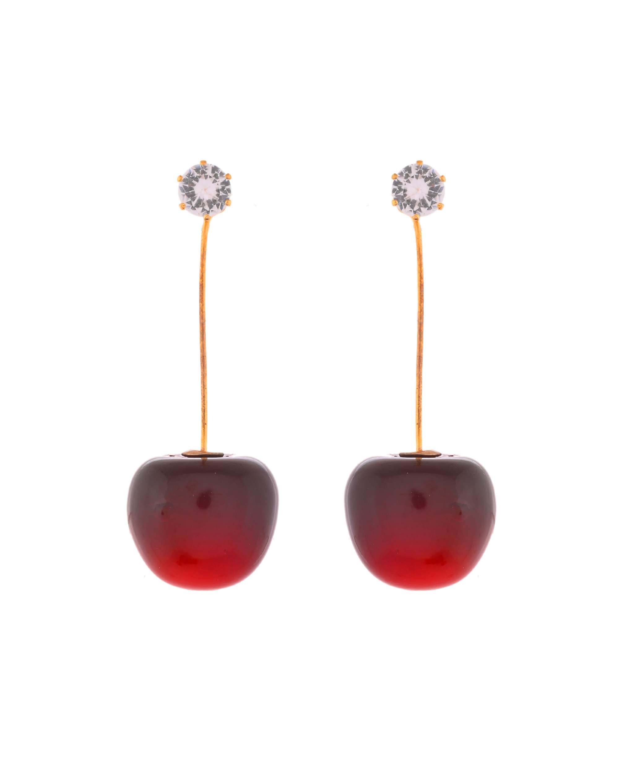 Jewels Nest Gold-Tone Cherry Drop Earrings with Crystal Studs for Women