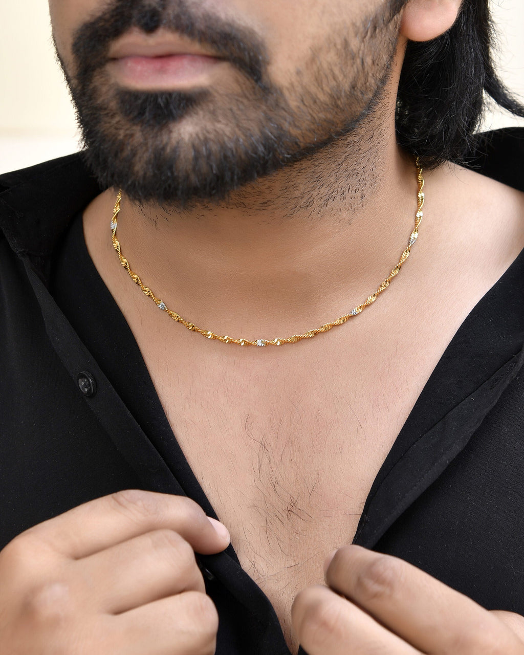 Jewels Nest Elegant Gold-Polished Twisted Brass Chains with Sparkling Silver Accents