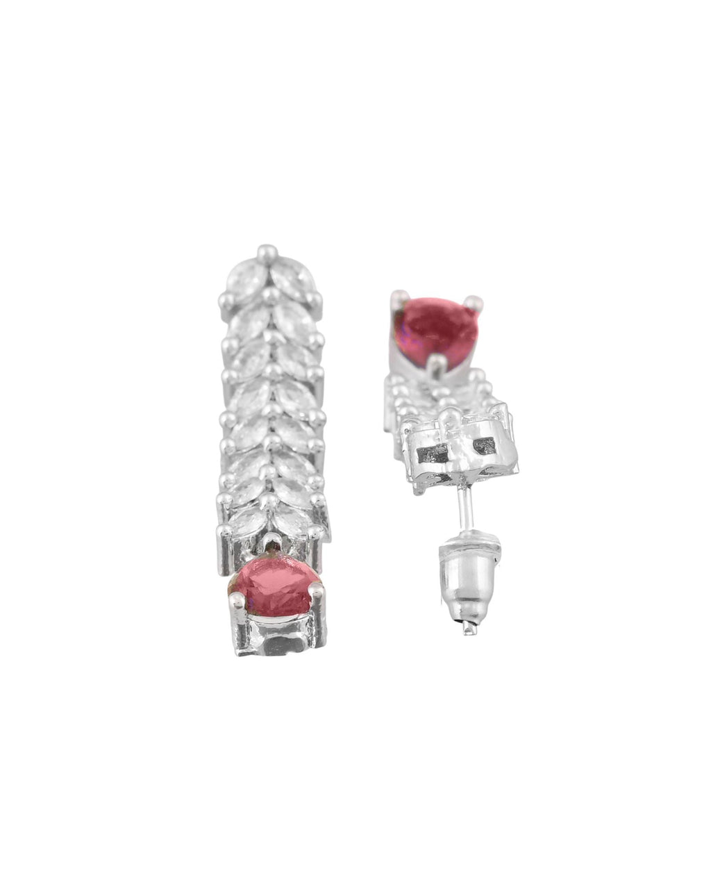 Jewels Nest Ruby Pink Diamond-Style Necklace Set With Matching Drop Earrings