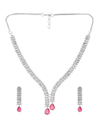 Jewels Nest Ruby Pink Diamond-Style Necklace Set With Matching Drop Earrings