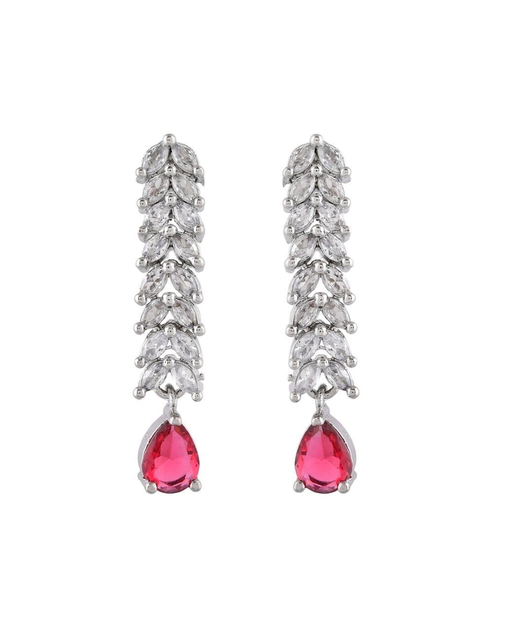 Jewels Nest Ruby Pink Diamond-Style Necklace Set With Matching Drop Earrings