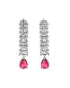 Jewels Nest Ruby Pink Diamond-Style Necklace Set With Matching Drop Earrings