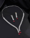 Jewels Nest Ruby Pink Diamond-Style Necklace Set With Matching Drop Earrings