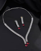 Jewels Nest Ruby Pink Diamond-Style Necklace Set With Matching Drop Earrings