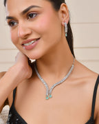Jewels Nest Mint Green Diamond-Style Necklace Set With Drop Earrings