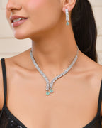 Jewels Nest Mint Green Diamond-Style Necklace Set With Drop Earrings