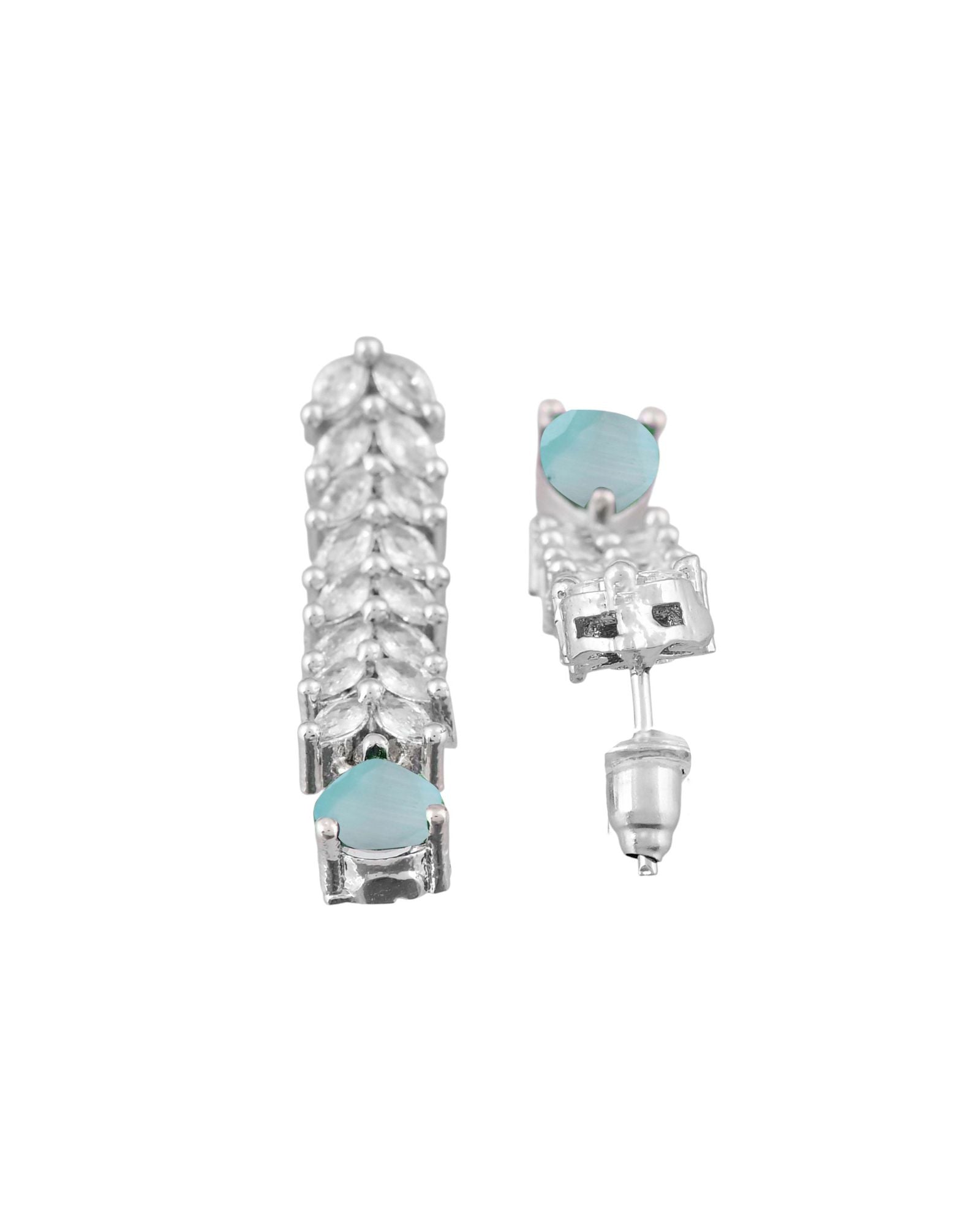 Jewels Nest Mint Green Diamond-Style Necklace Set With Drop Earrings