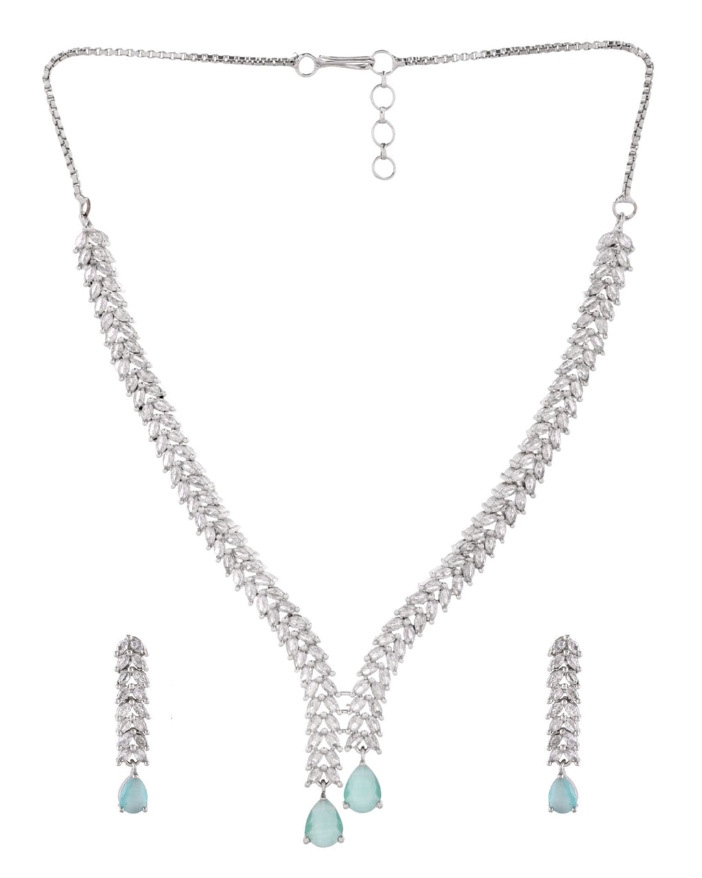 Jewels Nest Mint Green Diamond-Style Necklace Set With Drop Earrings
